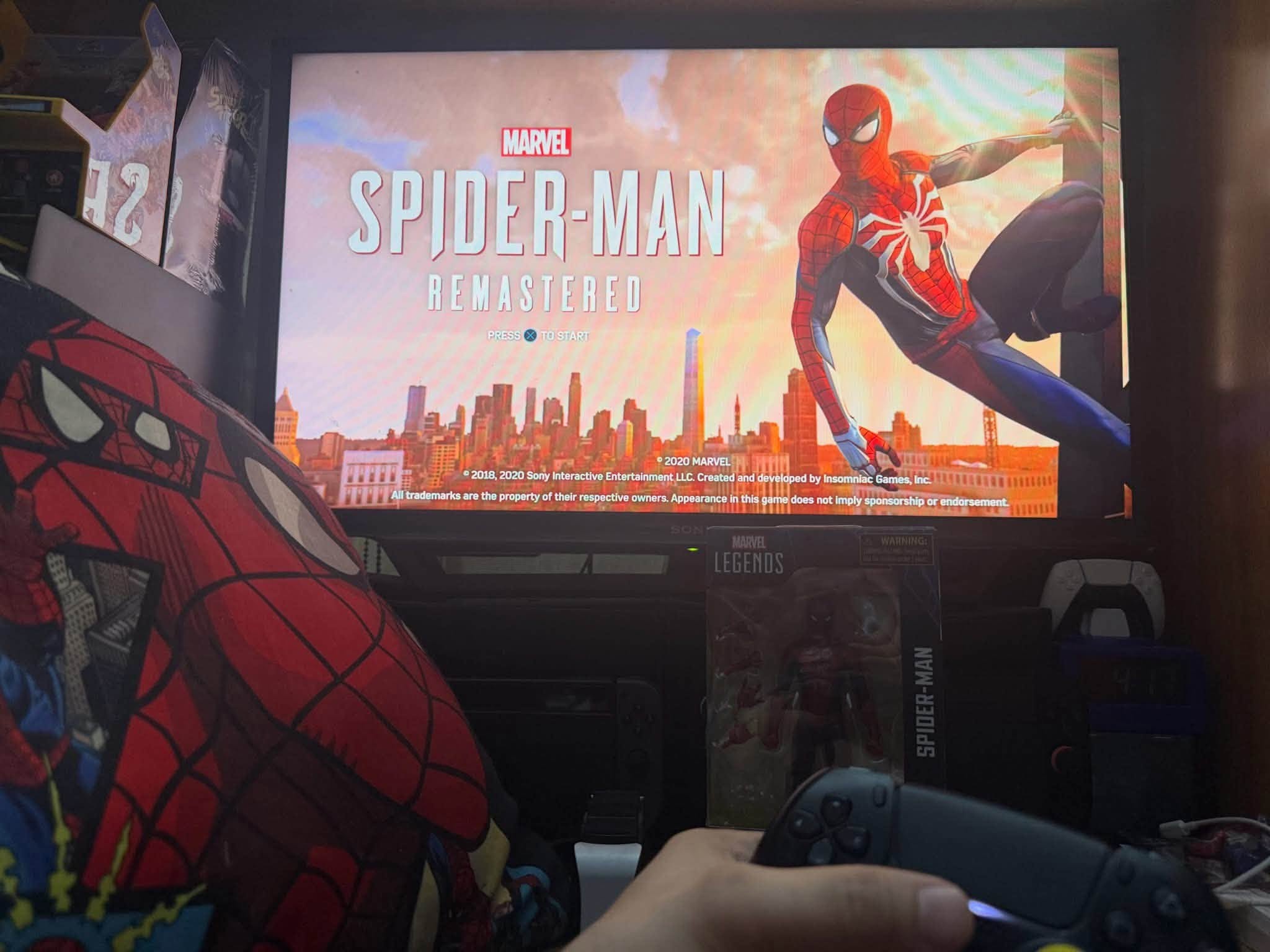 Manojkumar gaming setup with Spider-Man Remastered on screen